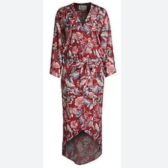Maison Du Soir Isabella Floral Long Red Robe Size XS $264 - Picture 1 of 7